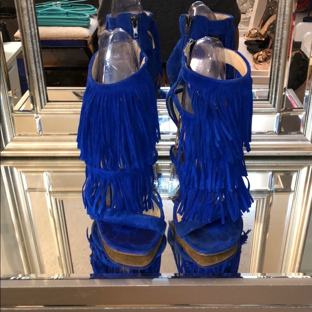Cobalt Blue Suede Fringe Steve Madden Heels